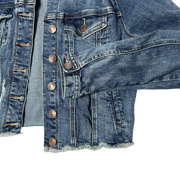 Maurices Women's Long Sleeve Grunge Distressed Button Up Y2K Denim Jacket M - Picture 5 of 6